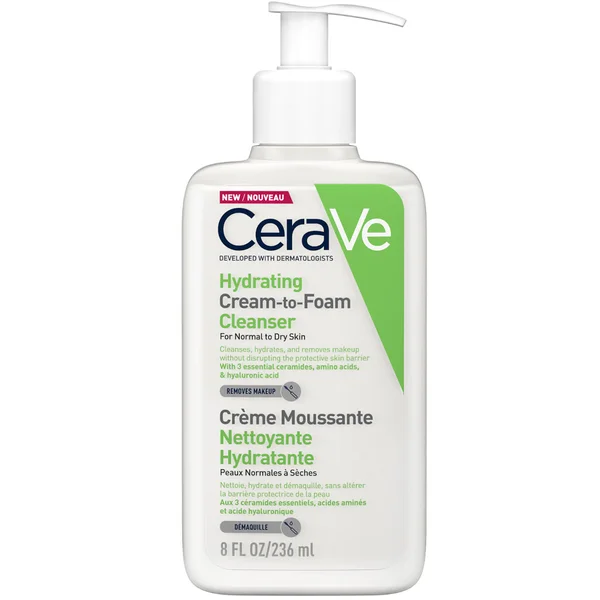 CeraVe Hydrating Cream-to-Foam Cleanser With Amino Acids For Normal To Dry Skin 236ml
