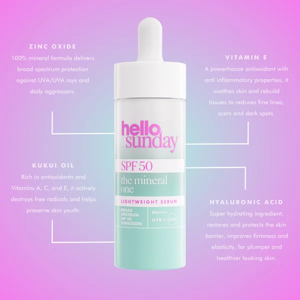 Hello Sunday The Mineral One Lightweight Serum With Hyaluronic Acid SPF50 30ml