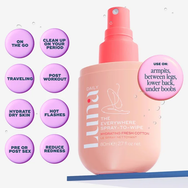 Luna Daily The Hydrating Everywhere Spray-To-Wipe - PH-balancing Body Spray With Prebiotics Soft Cotton For Dry Skin 80ml