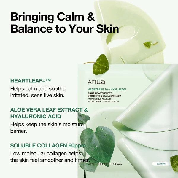 Anua Heartleaf 70 Soothing Collagen Mask (4 Sheets) 38g