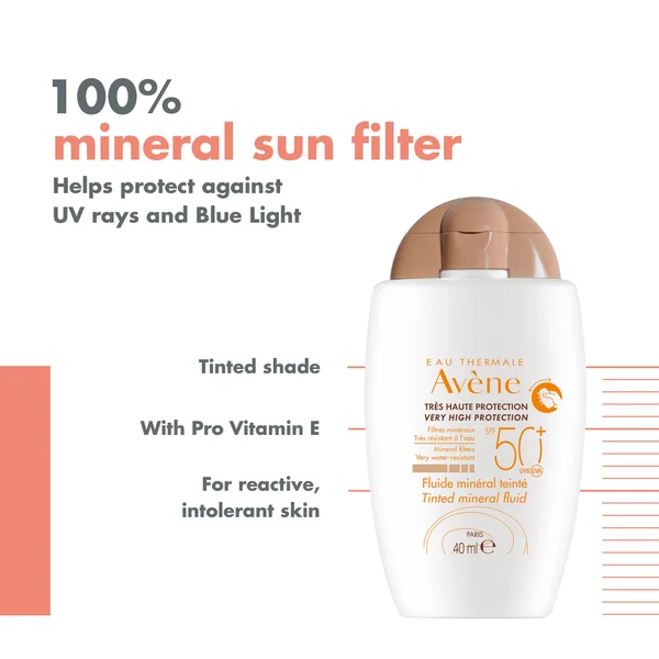Avène Very High Protection Tinted Mineral Fluid SPF50+ Sun Cream For Intolerant Skin 40ml