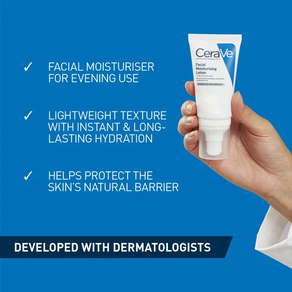 CeraVe PM Facial Moisturising Lotion With Ceramides For Normal To Dry Skin 52ml