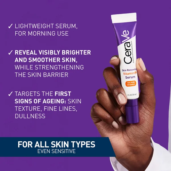 CeraVe Skin Renewing 10% Pure Vitamin C Serum With Ceramides For Brighter & Smoother Skin 30ml