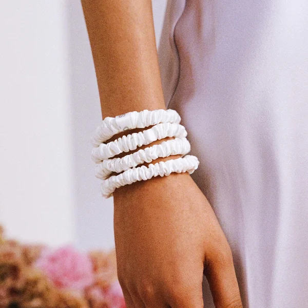 Slip Pure Silk Skinny Scrunchies - White
