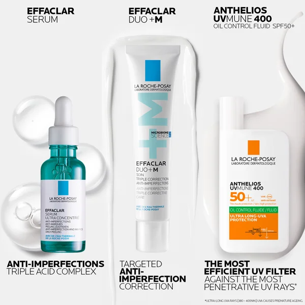 La Roche-Posay Breakout-Fighting And Post-Acne Mark Set: Effaclar Serum Duo+M Anti Blemish Corrective Care And SPF50+