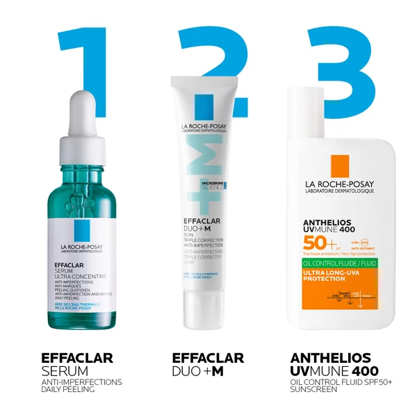 La Roche-Posay Breakout-Fighting And Post-Acne Mark Set: Effaclar Serum Duo+M Anti Blemish Corrective Care And SPF50+