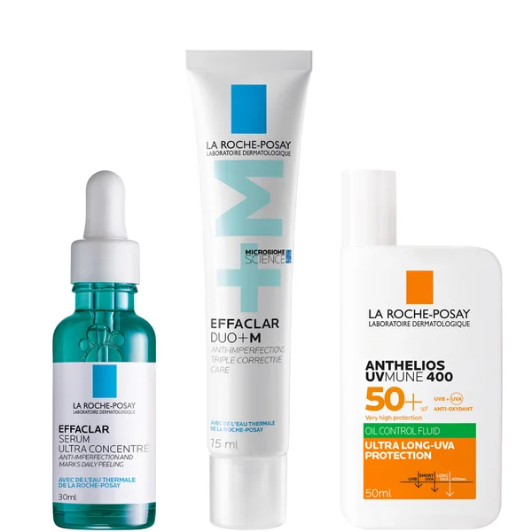 La Roche-Posay Breakout-Fighting and Post-Acne Mark Set: Effaclar Serum Duo+M Anti Blemish Corrective Care and SPF50+