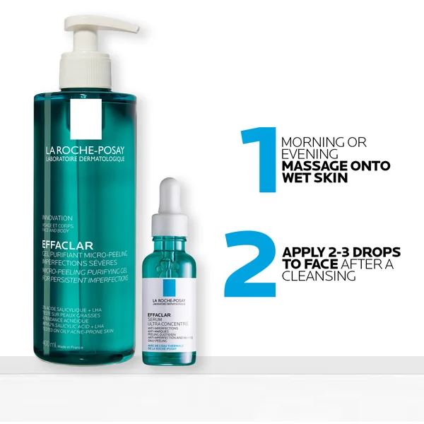 La Roche-Posay Breakout-Fighting Duo- High Strength: Effaclar Micro-Peeling Cleanser And Anti-Blemish Triple-Acid Serum
