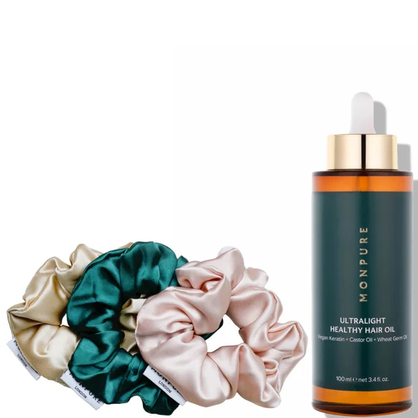 MONPURE London Ultralight Healthy Hair Oil and Silk Scrunchie Trio