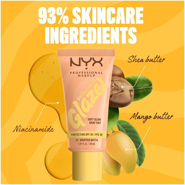 NYX Professional Makeup Buttermelt Glaze Soft Glow Skin Tint + SPF/FPS 30 Foundation (Various Shades)