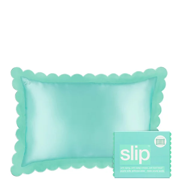 Slip Pure Silk Queen Pillowcase With Scalloped Edge - Turquoise